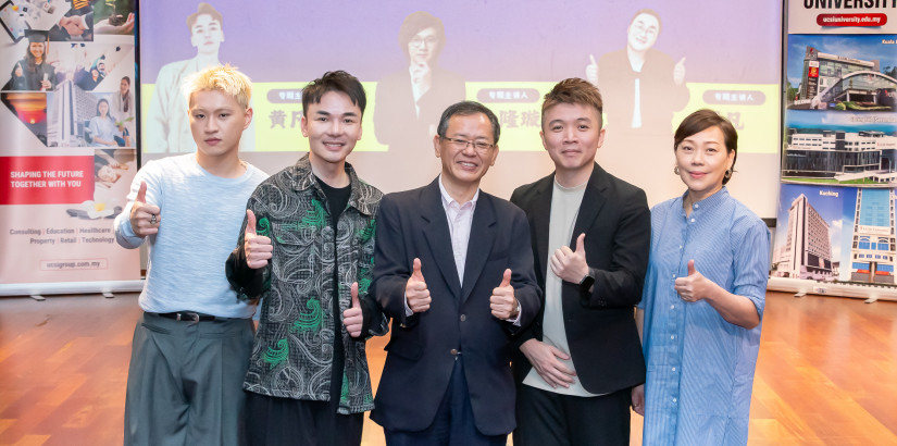 图说：庞加斯顿（左一）是“马来西亚中文流行演唱研讨会”讲师之一，分享音乐创作。右起为周博华、林鸿赐、方廷华、黄凡朔。 