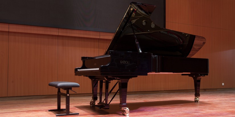 演奏厅内的两台顶级钢琴 (Steinway-D 和 Fazioli F308)
